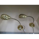 A pair of brass adjustable desk lamps - both working