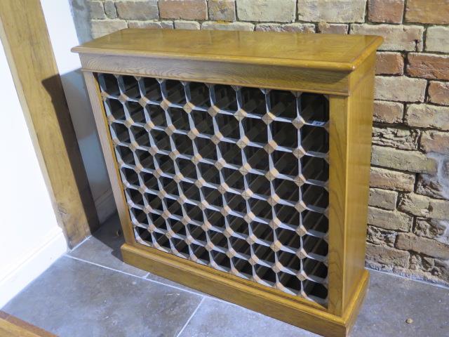 A burr oak 72 bottle wine rack made by a local craftsman to a high standard - Height 96cm x 99cm x