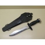 A Military style Nesco Playright drivers knife with sheath, stainless steel serrated and straight