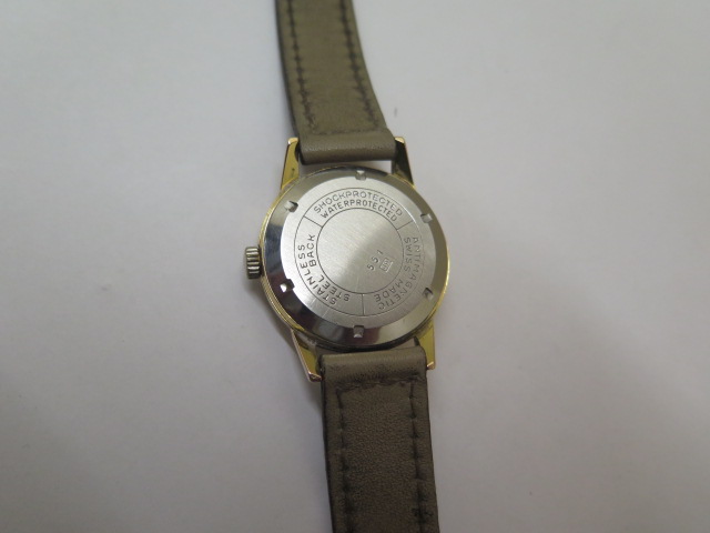 A vintage gold plated stainless steel back manual wind gents wristwatch, the dial signed Watches - Image 3 of 3