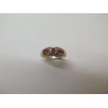 A hallmarked diamond and ruby 9ct yellow gold ring size T/U - approx weight 2.8 grams - in generally