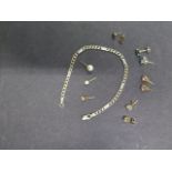 A broken hallmarked 9ct yellow gold bracelet - approx weight 4.4 grams and four pairs of 9ct gold