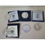 Four silver Anniversary silver coins 1992 10 dollars, 1993 20 crowns, 1993 20 dollars and 1993 10