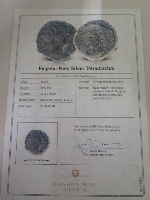 London Mint Office four boxed Roman coins with certificates - Emperor Nero silver Tetradrachm, - Image 5 of 14