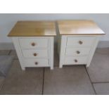 A pair of painted three drawer bedside chests with oak tops by Charlton Furniture - good quality and