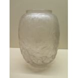 A Lalique leaf decorated frosted vase with moulded mark to base - height 23cm - in generally good