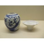 A Chinese 18th century soft paste porcelain ginger jar decorated with a cockerel together with a