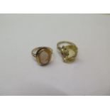 A hallmarked 9ct gold dress ring size O/P and a hallmarked 9ct cameo ring size P - total weight