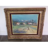 An Impressionist oil on canvas landscape, signed, in an ornate gilt frame - 78cm x 88cm - in good