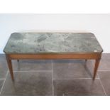 A French green marble top mahogany coffee table with ormolu mounts - height 46cm x 111cm x 51cm -