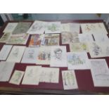 An interesting collection of WWII sketches and watercolours - 28 in total