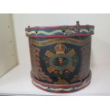 The Queens Own Cameron Highlanders Regimental drum - height 32cm x diameter 41cm - in need of