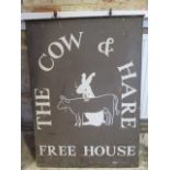 A vintage double sided pub sign The Cow & Hare Free House - 116cm x 81cm
