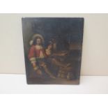 An oil on metal panel interior scene signed J Haas - 20.5cm x 17cm - small chips to paint, unframed