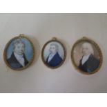 Three 19th century oval miniature portraits in modern frames - largest 8.5cm x 7cm - all good