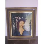 A mixed media on paper laid on canvas portrait signed R G Marchal - in a gilt frame - 77cm x