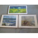 Three Vincent Van Gogh Amsterdam museum prints in silvered frames - Seascape, Boats on the Beach and