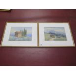 A pair of gilt framed Alpine scene watercolours one indistinctly signed Chapman? - 42cm x 52cm -
