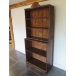A two section stacking Edwardian oak and pine dresser style shelving unit - 202cm x 86cm x 36cm - in