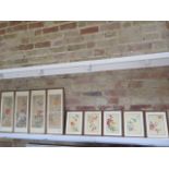 Nine gilt framed Oriental bird watercolours - frame sizes 52cm x 22cm and 27cm x 20cm - all good