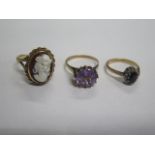 A 9ct yellow gold Cameo ring and two other 9ct gold rings, sizes L/P/Q, total weight approx 9.5