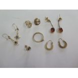 Four pairs of 9ct yellow gold earrings, a single earring and a coin mount, total weight approx 12.