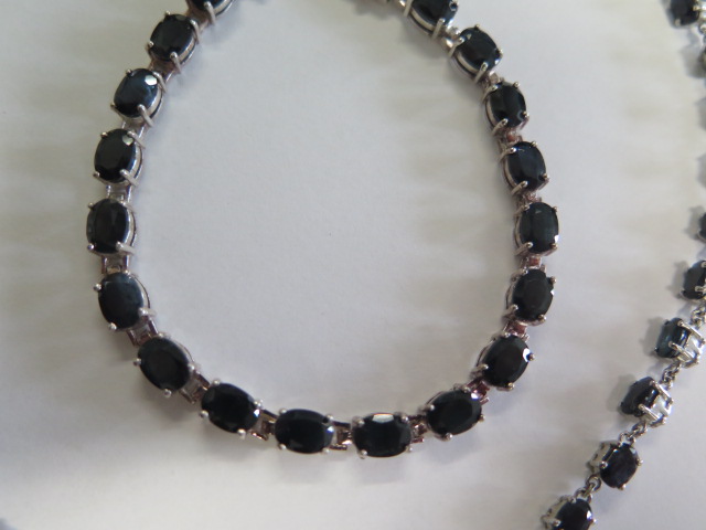 A 925 silver and sapphire bracelet - Length 19cm - and a 925 silver and sapphire necklace - Length - Image 2 of 2