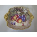 A Royal Worcester fine bone china dish with fruit still life on a mossy bank signed H Ayrton with