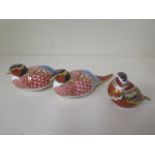 Royal Crown Derby paperweights - Two pheasants and another, pheasants one with gold stopper, one