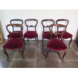 A set of six Victorian rosewood balloon back dining chairs on shaped front legs - all sturdy, two