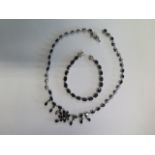 A 925 silver and sapphire bracelet - Length 19cm - and a 925 silver and sapphire necklace - Length