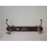 A 19th century French oak and brass coat rack, very decorative design - length 66cm x height 24cm