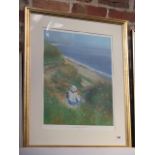 A gilt framed print above Dunwich Beach, Suffolk, after Charles Neal, frame size 75cm x 62cm