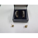 Two pairs of 9ct yellow gold hallmarked earrings, one back missing, total weight approx 3.7 grams