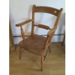 A 19th century ash and elm armchair reduced in height, 87cm tall x 54cm wide