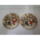 A pair of Royal Worcester fine bone china side plates with fruit still life on a mossy bank -