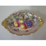 A Royal Worcester oval fine bone china dish with fruit still life on a mossy bank signed H Ayrton