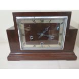 An Art Deco style mahogany case mantle clock, 8 day Westminster chimes