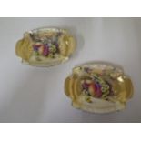 A pair of Royal Worcester fine bone china side dishes with fruit still life decoration signed J