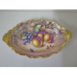 A Royal Worcester oval fine bone china dish with fruit still life on a mossy bank signed Freeman
