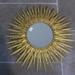 A vintage metal sunburst wall mirror with back lighting - Diameter 66cm - will need re wiring