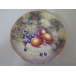 A Royal Worcester fine bone china 28cm plate fruit still life on a mossy bank signed R Lewis - black