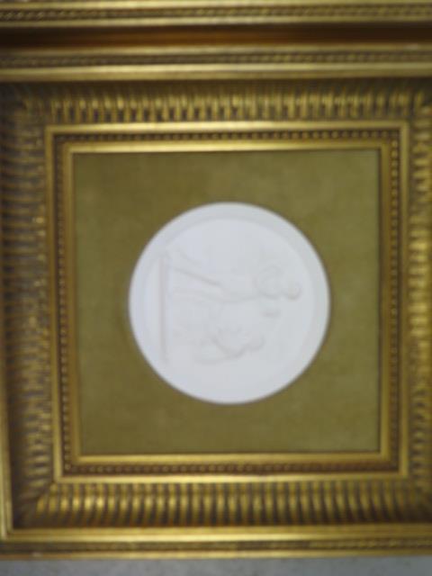 Three Royal Copenhagen Parian type Classical plaques in gilt frames - 33cm x 33cm - all good - Image 2 of 5