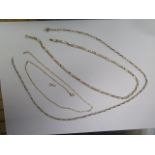 Two 9ct yellow gold 46cm long chains, and a gold broken chain tests to approx 9ct, total weight
