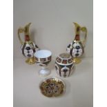 Royal Crown Derby Imari pattern 1128 - a pair of second quality ewer vases - height 26cm - both