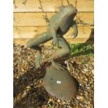 A metal leaping frog garden water feature, 72cm tall