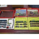Three Hornby OO Gauge boxed train sets RS608 Flying Scotsman RS 651 Freightmaster set and Royal Mail