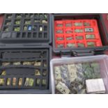 WWII tanks and figures in three cases, well painted