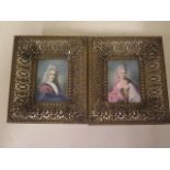 A pair of portrait miniature paintings in gilt metal frames, frame size 15cm x 13cm, both signed