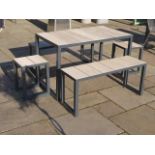 A new commercial quality heavy gauge grey steel and millboard garden/patio table and bench set